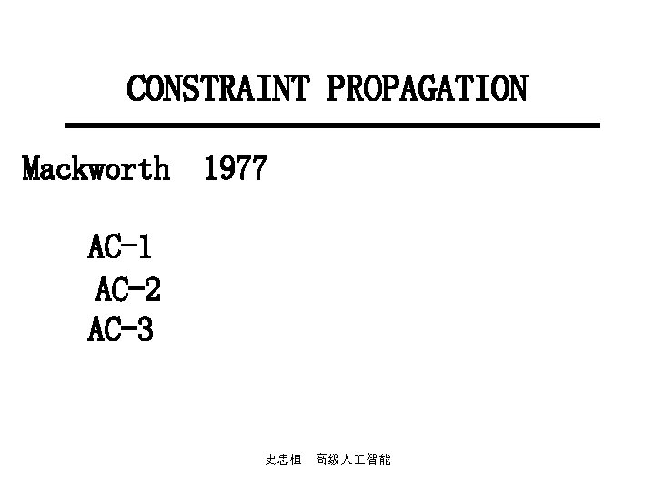 CONSTRAINT PROPAGATION Mackworth 1977 AC-1 AC-2 AC-3 史忠植 高级人 智能 