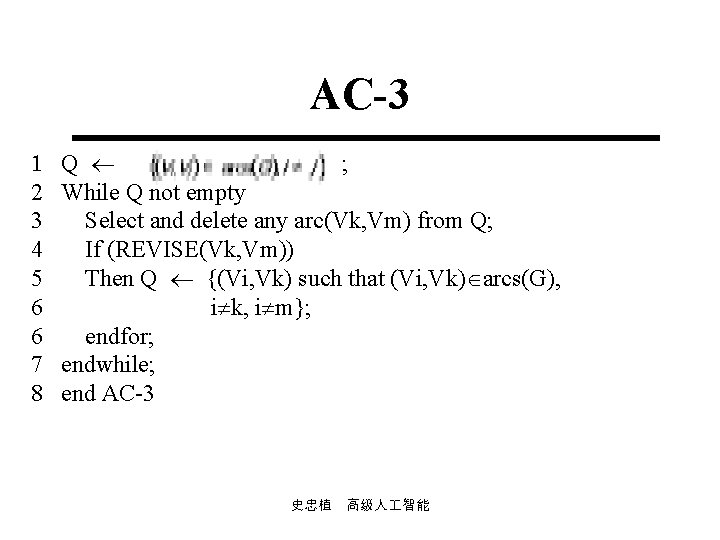 AC-3 1 Q ; 2 While Q not empty 3 Select and delete any