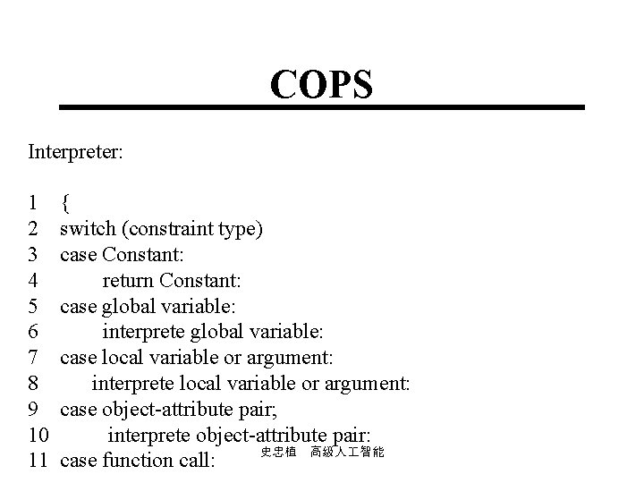 COPS Interpreter: 1 { 2 switch (constraint type) 3 case Constant: 4 return Constant: