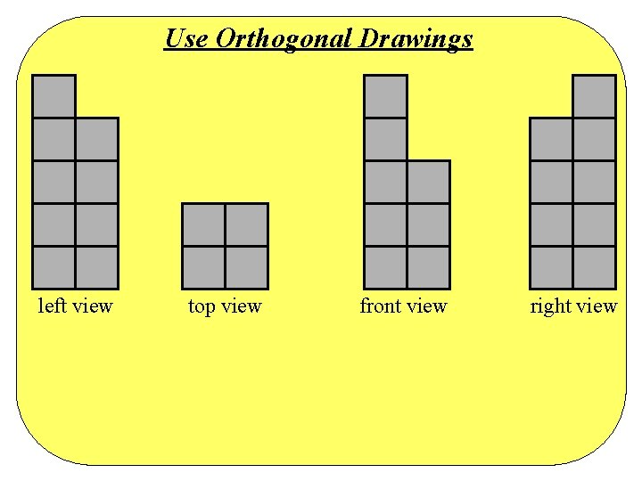 Use Orthogonal Drawings left view top view front view right view Use Orthogonal Drawings left view top view front view right view