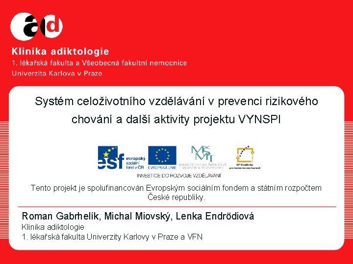 Systém celoživotního vzdělávání v prevenci rizikového chování a další aktivity projektu VYNSPI Tento projekt