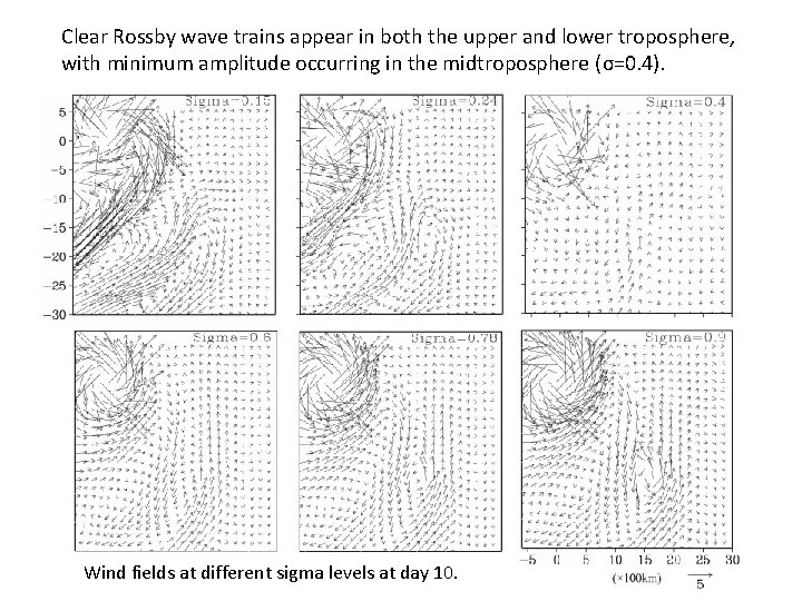 Clear Rossby wave trains appear in both the upper and lower troposphere, with minimum