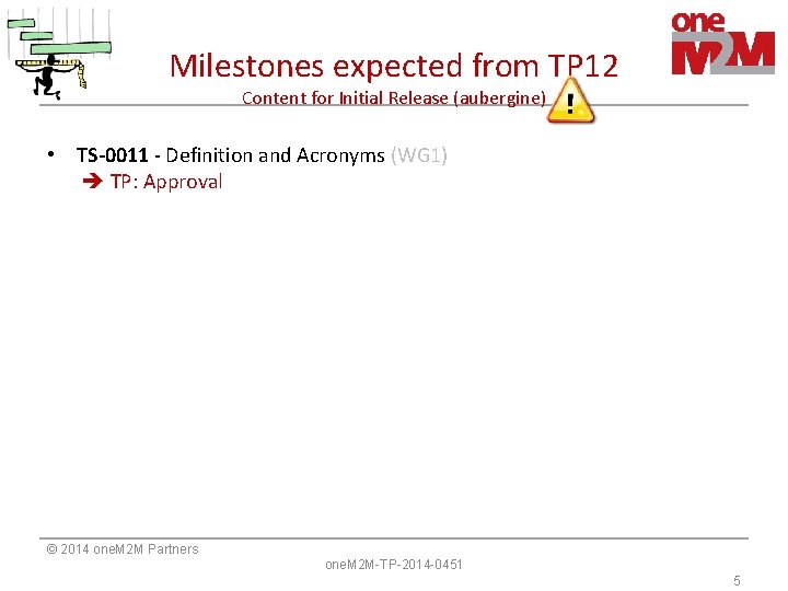 Milestones expected from TP 12 Content for Initial Release (aubergine) • TS-0011 - Definition Milestones expected from TP 12 Content for Initial Release (aubergine) • TS-0011 - Definition