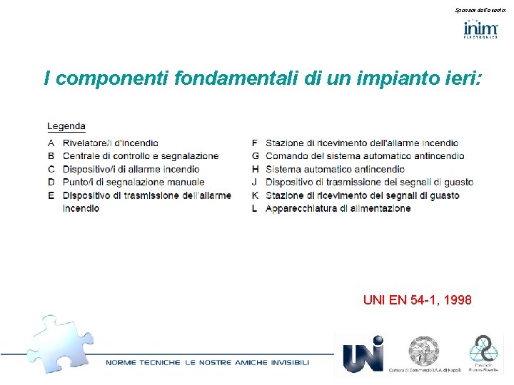 Sponsor dell’evento: I componenti fondamentali di un impianto ieri: UNI EN 54 -1, 1998