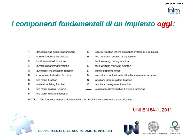 Sponsor dell’evento: I componenti fondamentali di un impianto oggi: UNI EN 54 -1, 2011