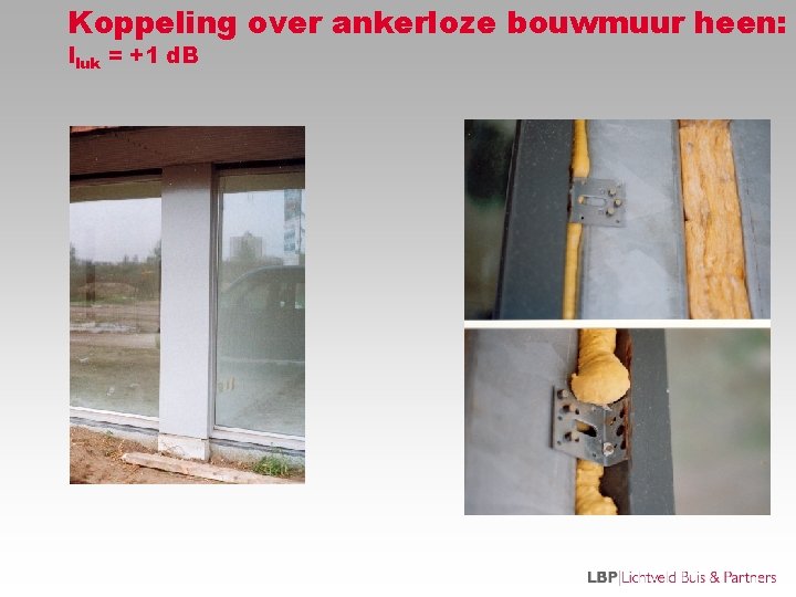 Koppeling over ankerloze bouwmuur heen: Iluk = +1 d. B 