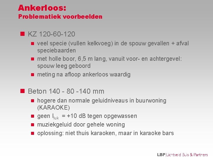 Ankerloos: Problematiek voorbeelden n KZ 120 -60 -120 n veel specie (vullen kelkvoeg) in