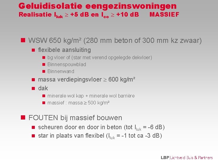 Geluidisolatie eengezinswoningen Realisatie Iluk +5 d. B en Ico +10 d. B MASSIEF n