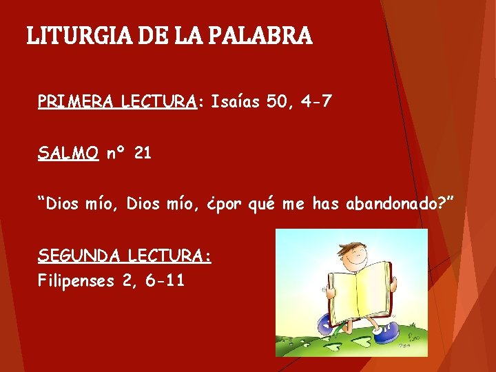 LITURGIA DE LA PALABRA PRIMERA LECTURA: Isaías 50, 4 -7 SALMO nº 21 “Dios LITURGIA DE LA PALABRA PRIMERA LECTURA: Isaías 50, 4 -7 SALMO nº 21 “Dios