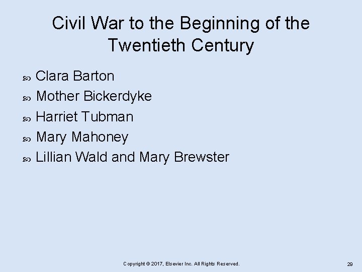 Civil War to the Beginning of the Twentieth Century Clara Barton Mother Bickerdyke Harriet