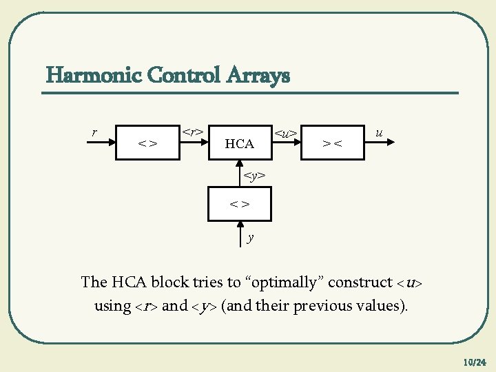 Harmonic Control Arrays r <> <r> HCA <u> >< u <y> <> y The