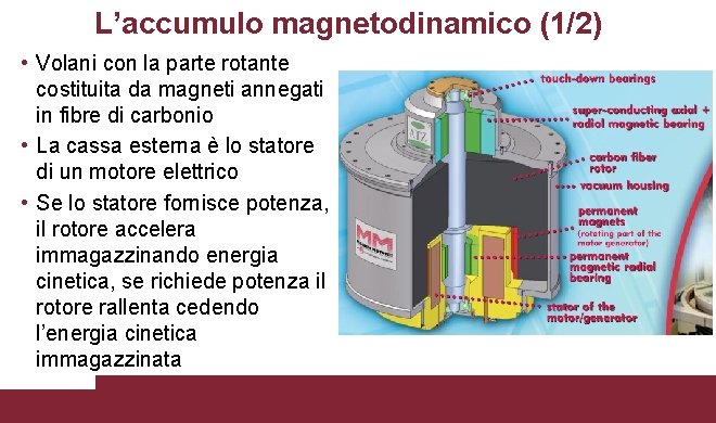 L’accumulo magnetodinamico (1/2) • Volani con la parte rotante costituita da magneti annegati in