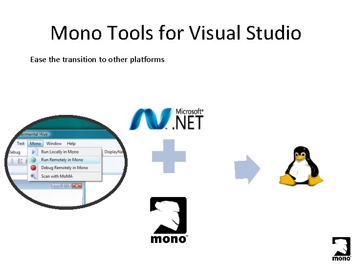 Mono Tools for Visual Studio Ease the transition to other platforms 