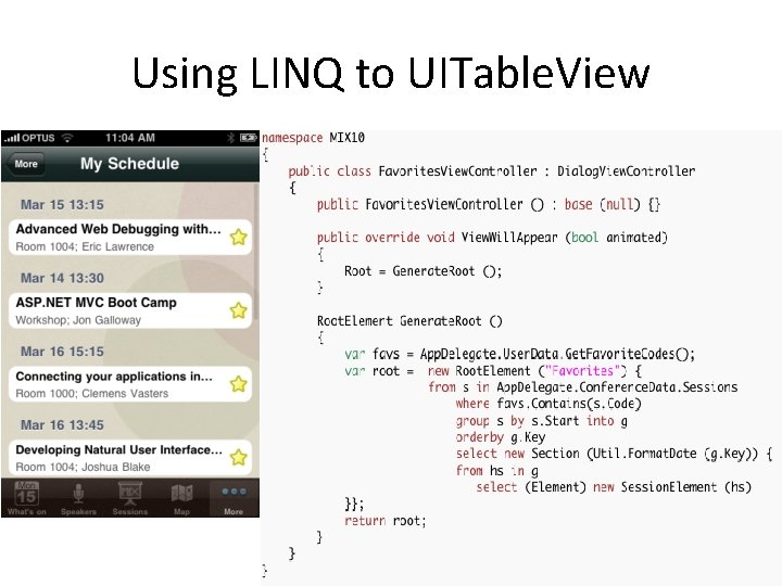 Using LINQ to UITable. View 