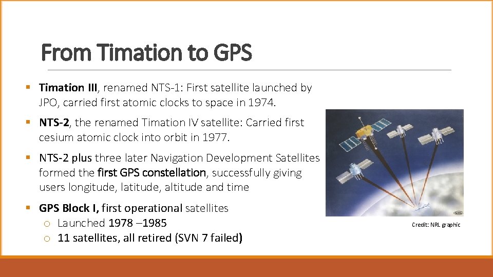 From Timation to GPS § Timation III, renamed NTS-1: First satellite launched by JPO,