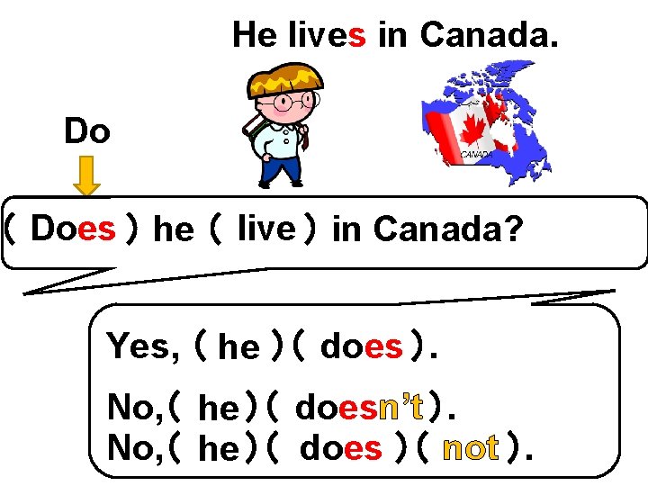 He lives in Canada. Do live ） in Canada? （ Does ） he （