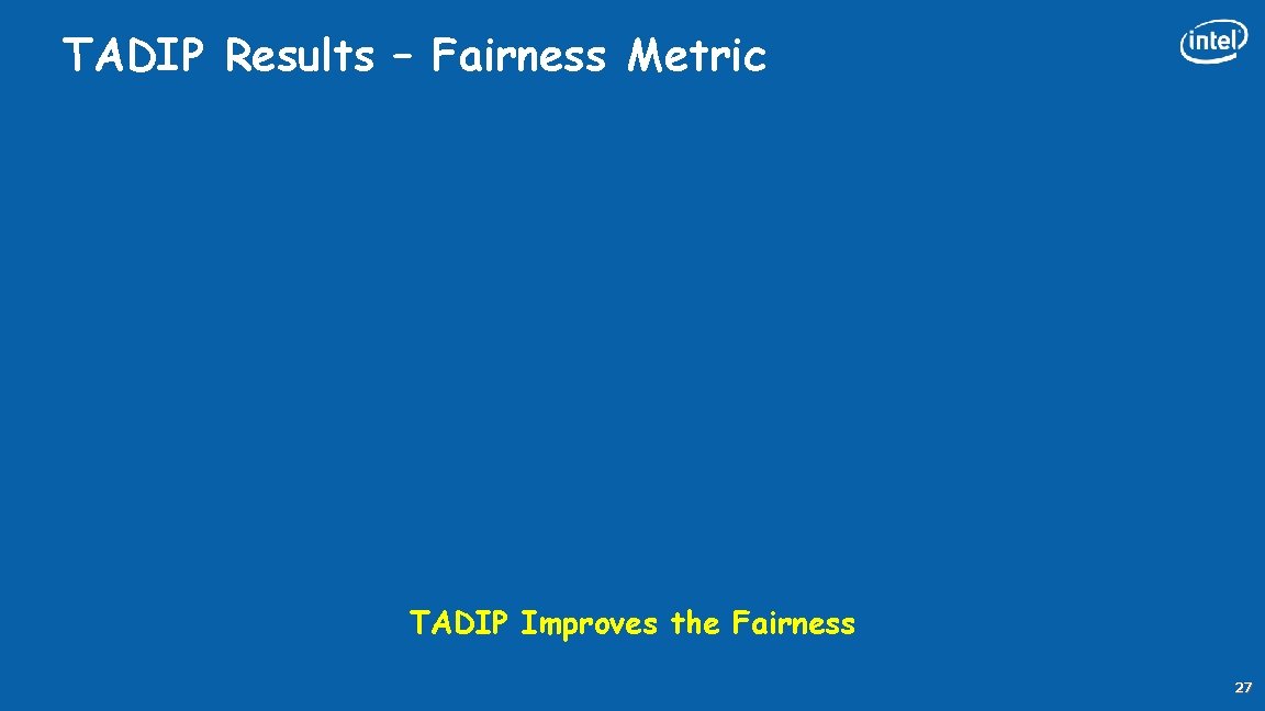 TADIP Results – Fairness Metric TADIP Improves the Fairness 27 