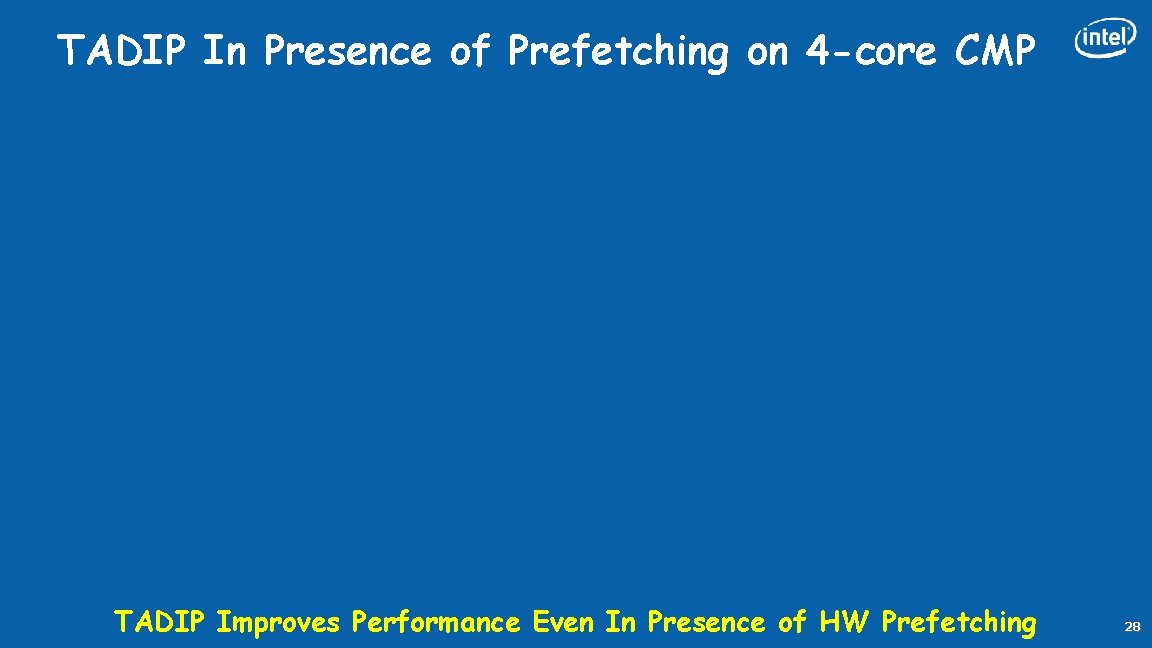 TADIP In Presence of Prefetching on 4 -core CMP TADIP Improves Performance Even In