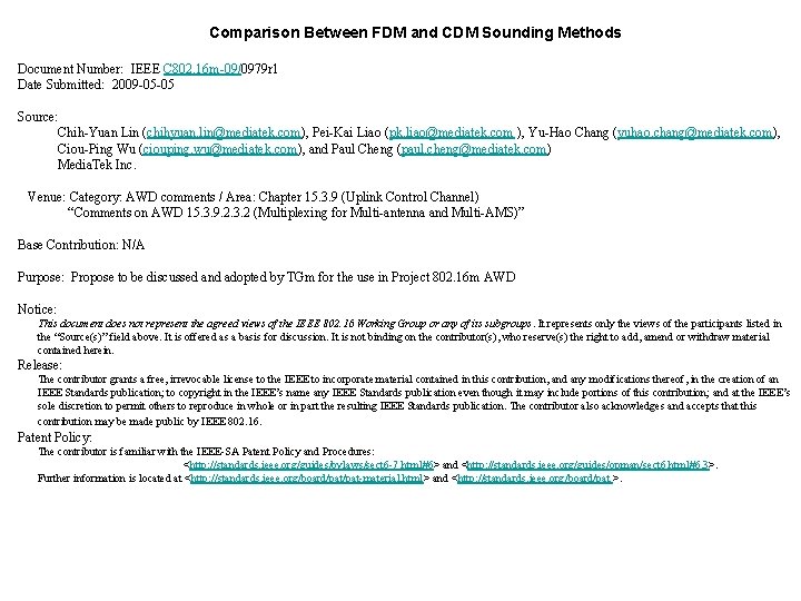 Comparison Between FDM and CDM Sounding Methods Document Number: IEEE C 802. 16 m-09/0979