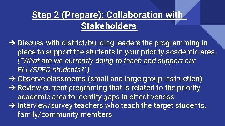 Step 2 (Prepare): Collaboration with Stakeholders ➔ Discuss with district/building leaders the programming in