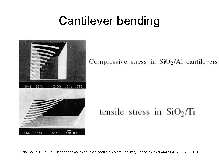 Cantilever bending Fang, W. & C. -Y. Lo, On thermal expansion coefficients of thin