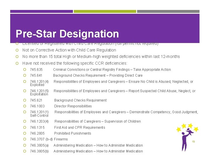 Pre-Star Designation Licensed or Registered with Child Care Regulation (full permit not required) Not