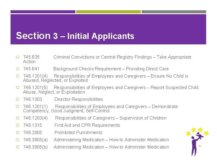 Section 3 – Initial Applicants 745. 635 Criminal Convictions or Central Registry Findings –