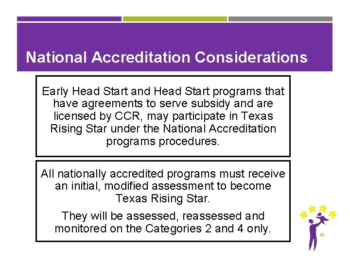 National Accreditation Considerations Early Head Start and Head Start programs that have agreements to