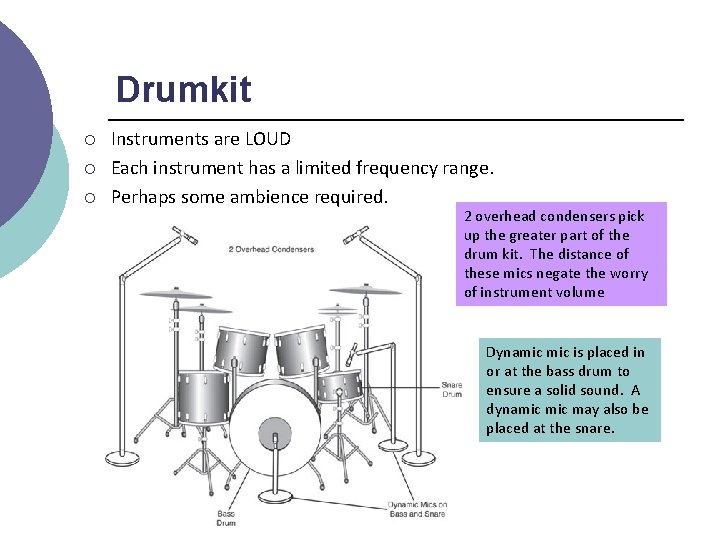 Drumkit ¡ ¡ ¡ Instruments are LOUD Each instrument has a limited frequency range.