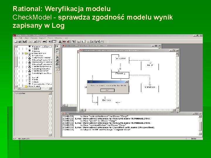 Rational: Weryfikacja modelu Check. Model - sprawdza zgodność modelu wynik zapisany w Log 