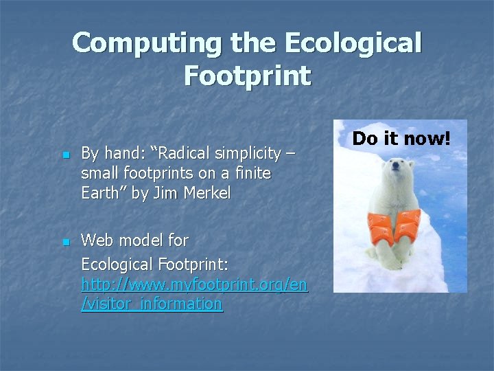 Computing the Ecological Footprint n n By hand: “Radical simplicity – small footprints on Computing the Ecological Footprint n n By hand: “Radical simplicity – small footprints on