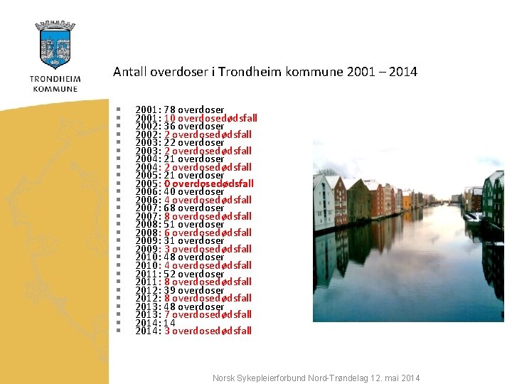 Antall overdoser i Trondheim kommune 2001 – 2014 § § § § § §