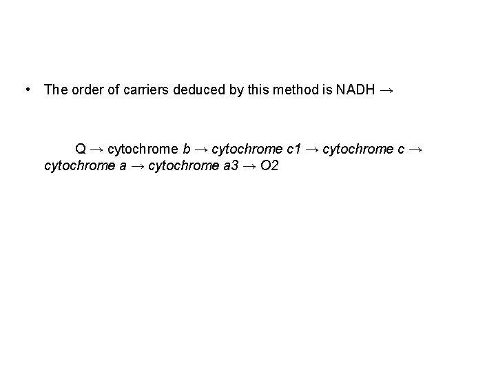  • The order of carriers deduced by this method is NADH → Q