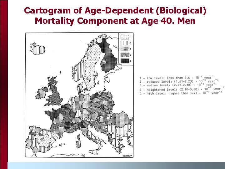 Cartogram of Age-Dependent (Biological) Mortality Component at Age 40. Men 
