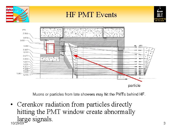HF PMT Events • Cerenkov radiation from particles directly hitting the PMT window create