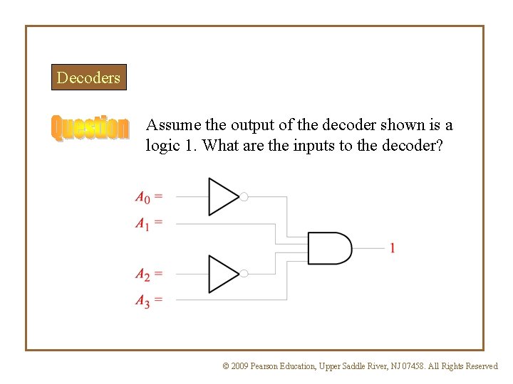 Decoders Assume the output of the decoder shown is a logic 1. What are