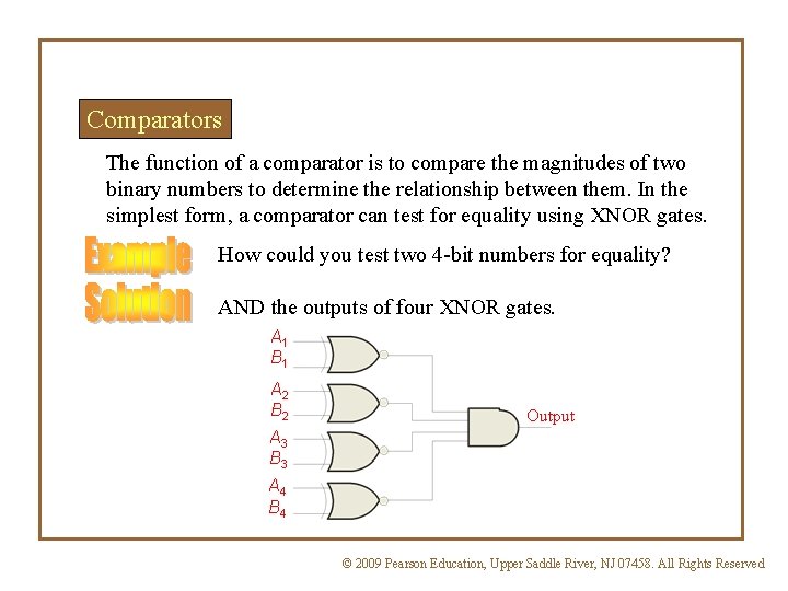 Comparators The function of a comparator is to compare the magnitudes of two binary