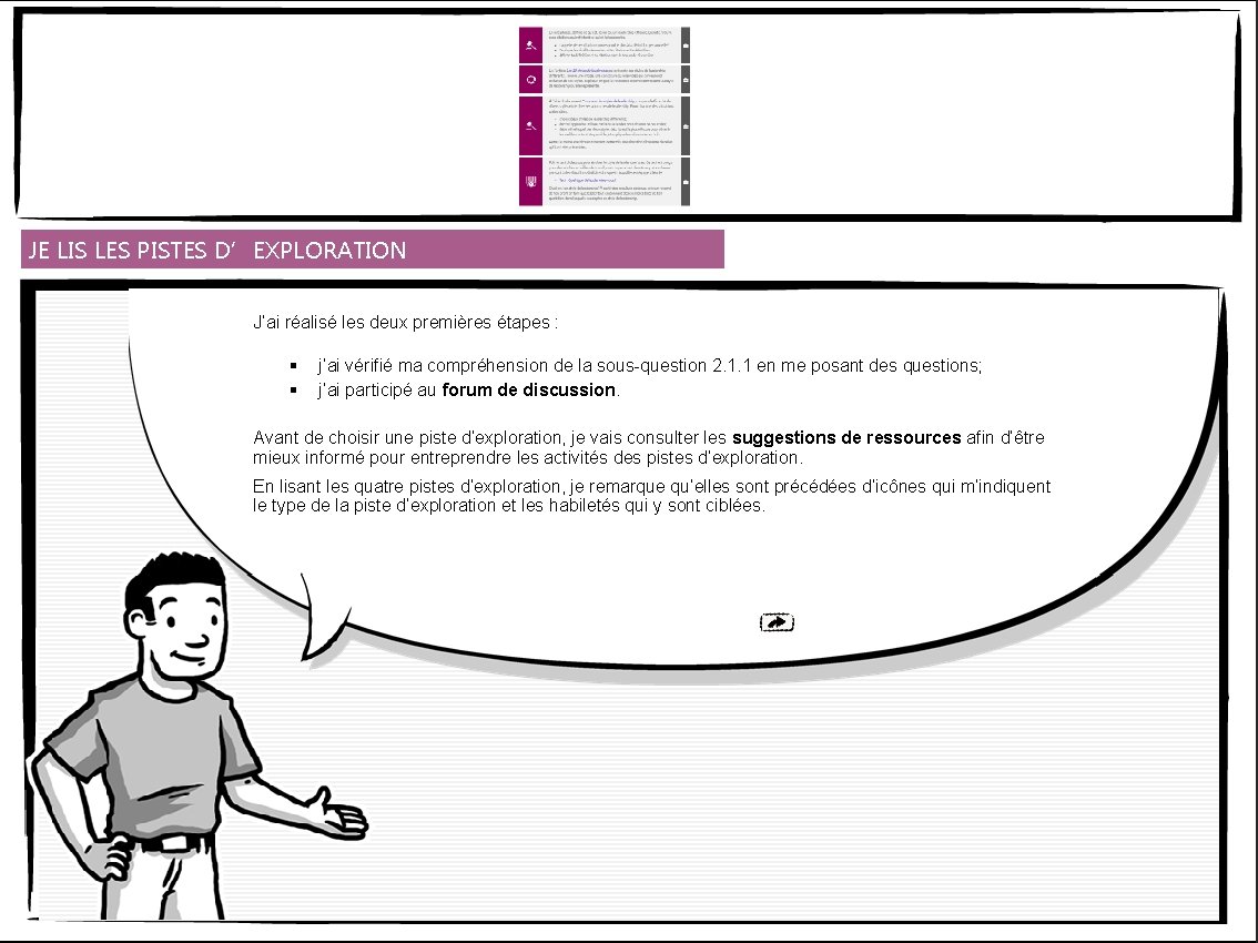 JE LIS LES PISTES D’EXPLORATION J’ai réalisé les deux premières étapes : § j’ai