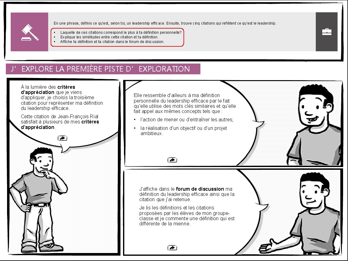 En une phrase, définis ce qu’est, selon toi, un leadership efficace. Ensuite, trouve cinq