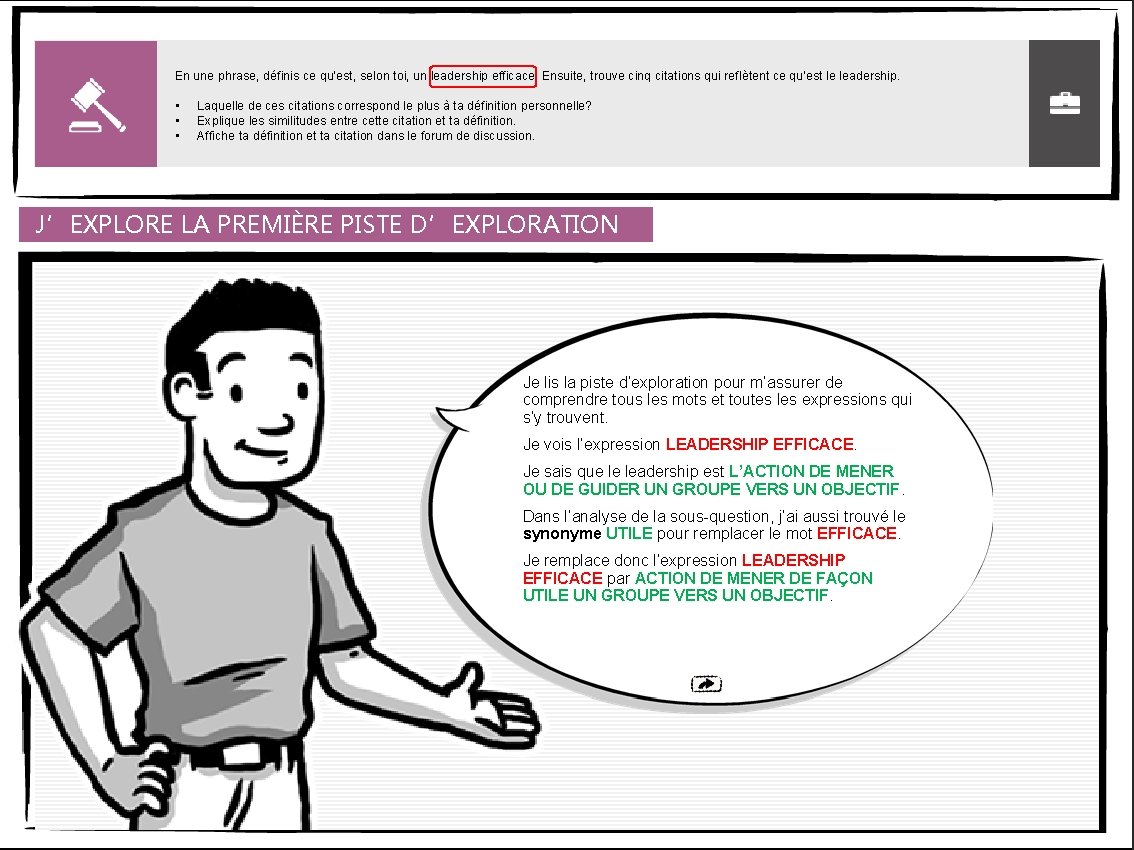 En une phrase, définis ce qu’est, selon toi, un leadership efficace. Ensuite, trouve cinq