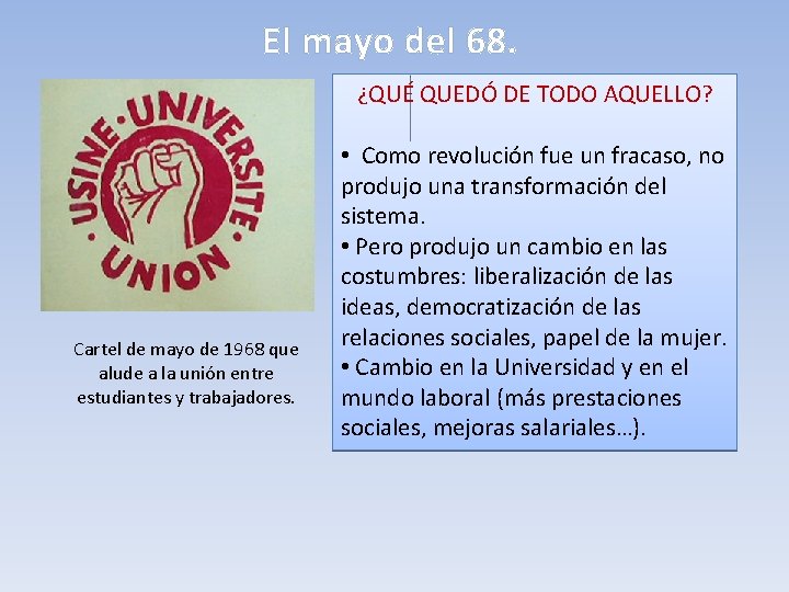 El mayo del 68. ¿QUÉ QUEDÓ DE TODO AQUELLO? Cartel de mayo de 1968 El mayo del 68. ¿QUÉ QUEDÓ DE TODO AQUELLO? Cartel de mayo de 1968