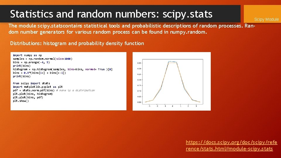 Statistics and random numbers: scipy. stats Scipy Module The module scipy. statscontains statistical tools