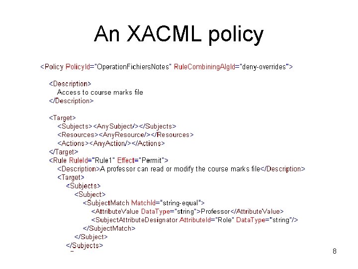 An XACML policy 8 