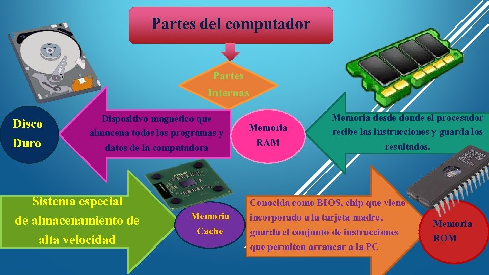 Partes del computador Partes Internas Disco Duro Dispositivo magnético que almacena todos los programas