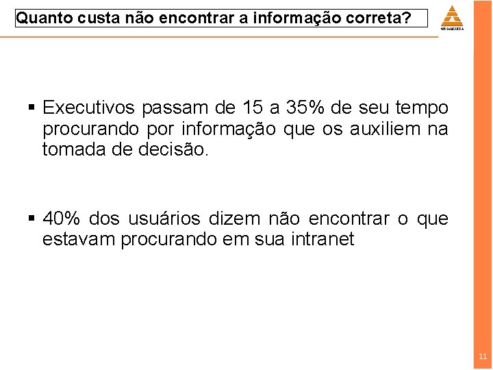 Quanto custa não encontrar a informação correta? § Executivos passam de 15 a 35%