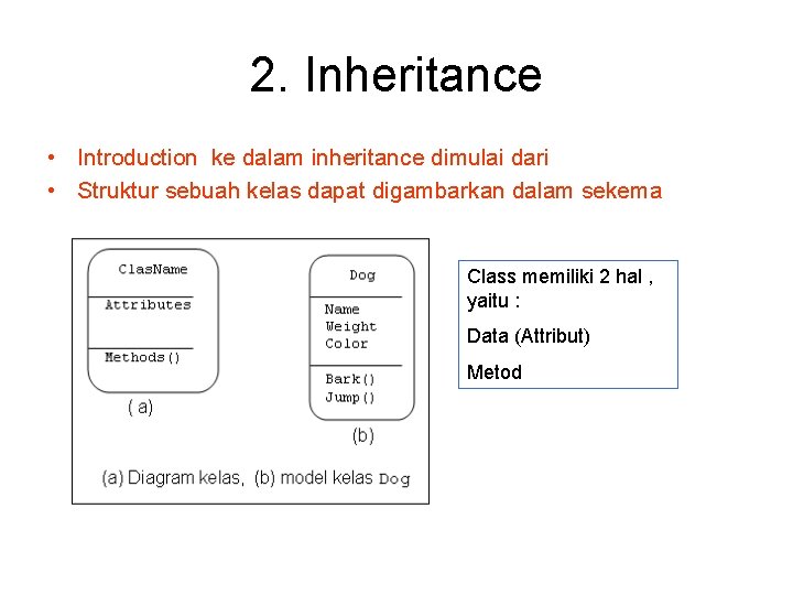 2. Inheritance • Introduction ke dalam inheritance dimulai dari • Struktur sebuah kelas dapat