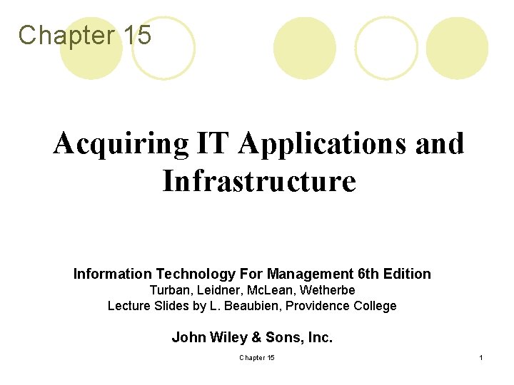 Chapter 15 Acquiring IT Applications and Infrastructure Information Technology For Management 6 th Edition