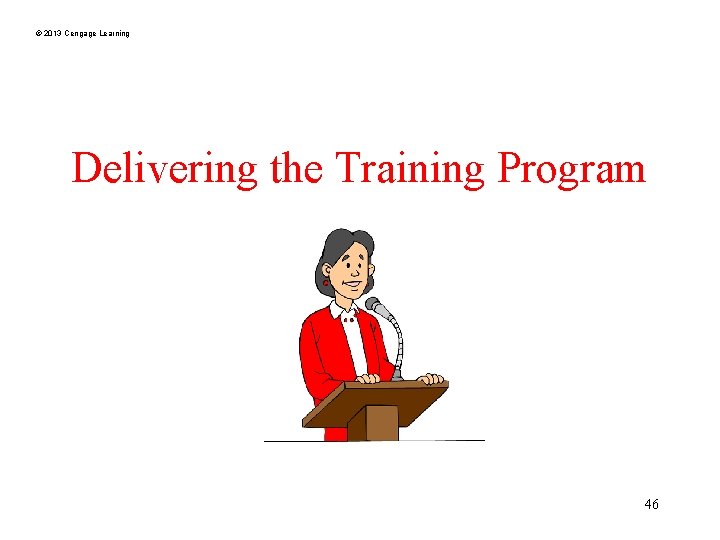 © 2013 Cengage Learning Delivering the Training Program 46 