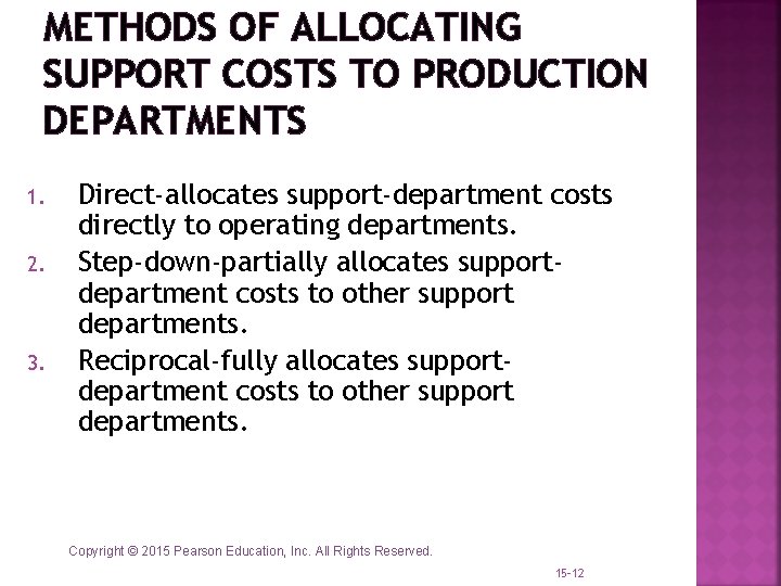 METHODS OF ALLOCATING SUPPORT COSTS TO PRODUCTION DEPARTMENTS 1. 2. 3. Direct-allocates support-department costs
