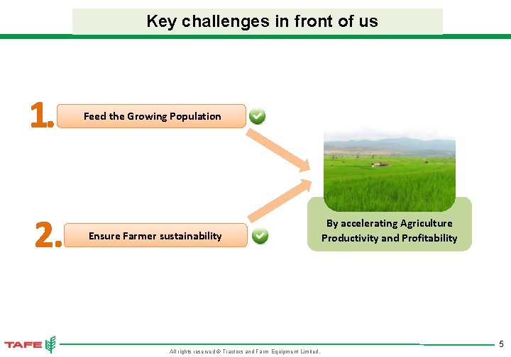 Key challenges in front of us 1. 2. Feed the Growing Population Ensure Farmer